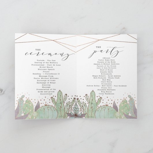 Terrarium Cactus & Succulents Hochzeit Programm (Innenseite)