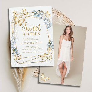 Terrarium Geometric Frame Butterfly Foto Sweet 16 Einladung
