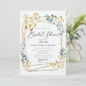 Terrarium Geometric Frame Gold Blue Brautparty Einladung (Stehend Vorderseite)