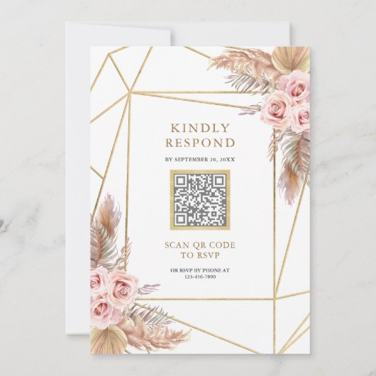 Terrarium Pampas Dusty Pink Roses QR Code Wedding Einladung (Rückseite)