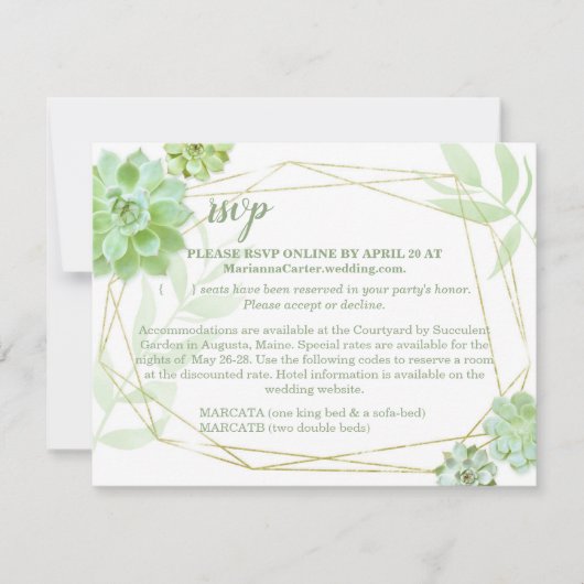 Terrarium Succulent Wedding RSVP & Unterkünfte Karte (Vorderseite)