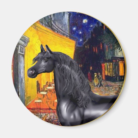 Terrasse Café - Schwarzes Arabisches Pferd Magnet (Vorne)