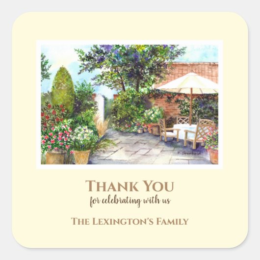 Terrasse des Hauses Wasserfarbenfroh Quadratischer Aufkleber (Vorderseite)