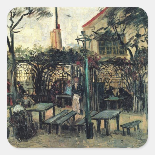 Terrasse eines Cafés, Montmartre von Vincent van G Quadratischer Aufkleber (Vorderseite)