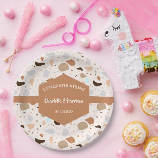 Terrazzo Abstrakt Earthy Modern Pappteller (Party)