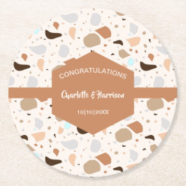 Terrazzo Abstrakt Earthy Modern Runder Pappuntersetzer