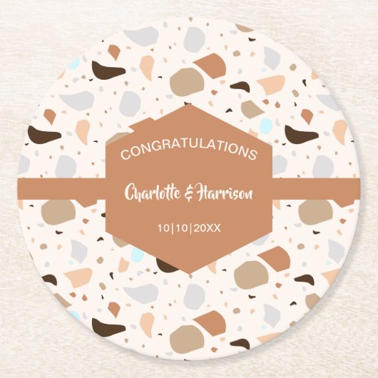 Terrazzo Abstrakt Earthy Modern Runder Pappuntersetzer (Vorderseite)