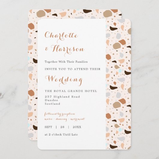 Terrazzo Abstrakt Modern Earthy Wedding Einladung (Vorne/Hinten)