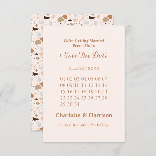 Terrazzo Abstrakt Modern Earthy Wedding Save The Date (Vorne/Hinten)
