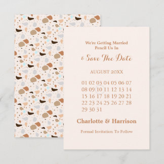 Terrazzo Abstrakte Moderne Erdige Hochzeit Save The Date