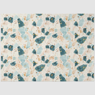 Terrazzo Aquamarin- und Goldmuster-Dekoration Seidenpapier