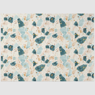 Terrazzo Aquamarin- und Goldmuster-Dekoration Seidenpapier