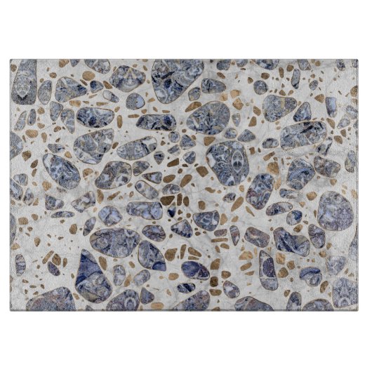 Terrazzo - blauer Achat und Gold auf Marmor #1 Schneidebrett (Vorderseite)