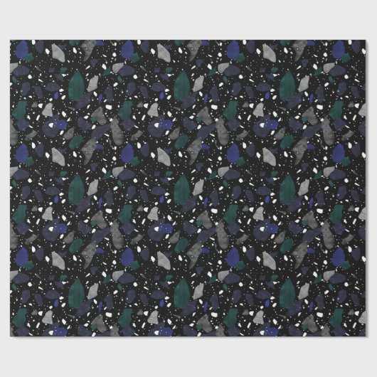 Terrazzo Blue Green Tile Print Wrapping Paper Geschenkpapier (Flach)