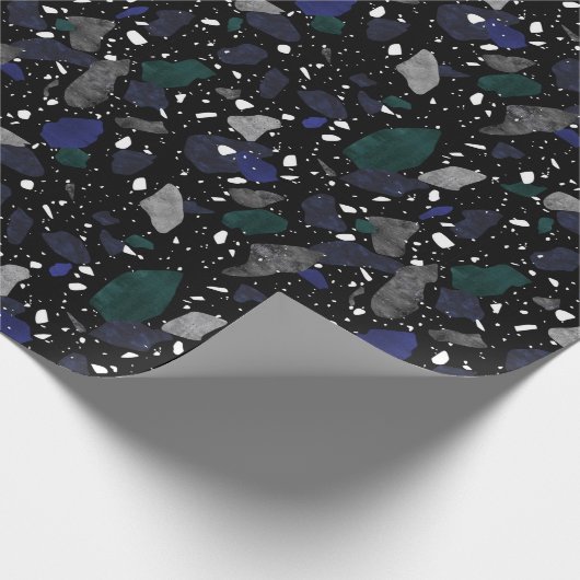 Terrazzo Blue Green Tile Print Wrapping Paper Geschenkpapier (Ecke)