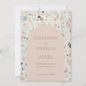 Terrazzo Blush Apricot Pastel Retro Arch Wedding Save The Date (Vorderseite)