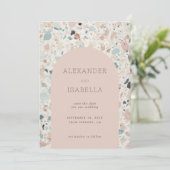 Terrazzo Blush Apricot Pastel Retro Arch Wedding Save The Date (Stehend Vorderseite)