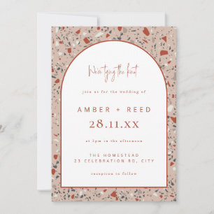 Terrazzo Blush Rust Terrakotta Moderne Arch Hochze Einladung