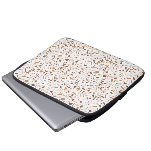 Terrazzo Brown und Beige und Weiß Laptopschutzhülle (Vorne Knopf)