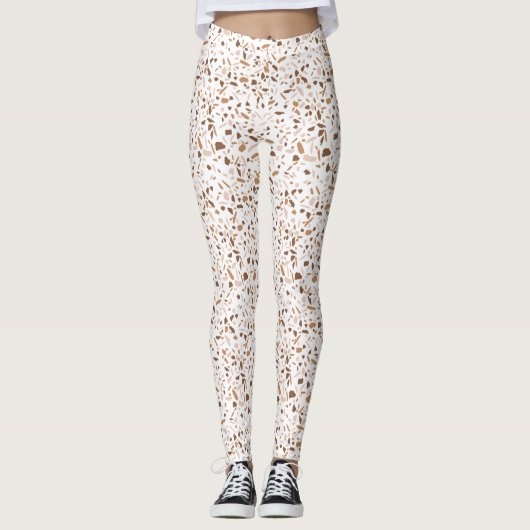 Terrazzo Brown und Beige und Weiß Leggings (Vorderseite)