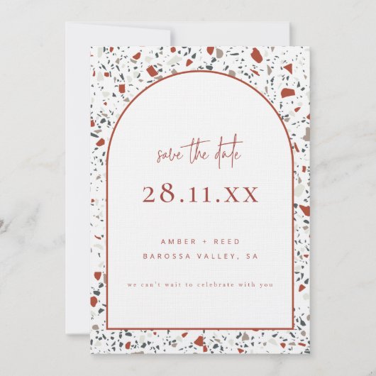 Terrazzo Burnt Orange Rust Terracotta auf dem Mont Save The Date (Vorderseite)