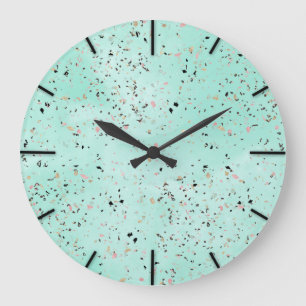 Terrazzo-Design aus Minz- und Goldmarmor Confetti Große Wanduhr