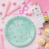 Terrazzo-Design aus Minz- und Goldmarmor Confetti Pappteller (Party)