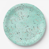 Terrazzo-Design aus Minz- und Goldmarmor Confetti Pappteller (Vorderseite)