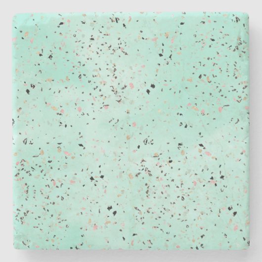 Terrazzo-Design aus Minz- und Goldmarmor Confetti Steinuntersetzer (Vorderseite)