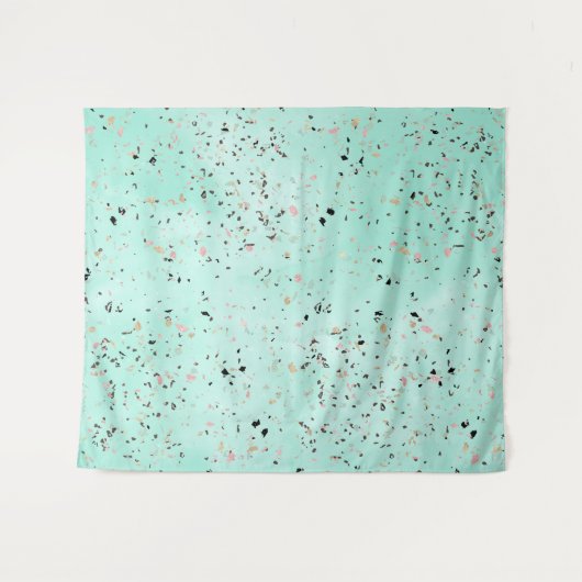 Terrazzo-Design aus Minz- und Goldmarmor Confetti Wandteppich (Vorderseite (Horizontal))