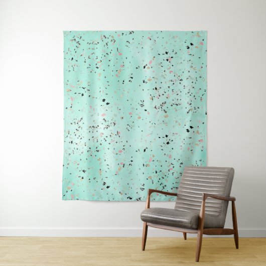 Terrazzo-Design aus Minz- und Goldmarmor Confetti Wandteppich (Beispiel)