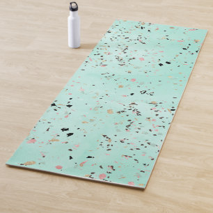Terrazzo-Design aus Minz- und Goldmarmor Confetti Yogamatte