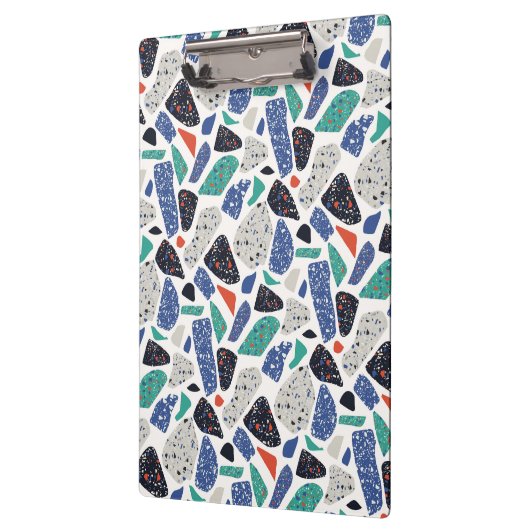 Terrazzo Design Stein Muster Blau, Schwarz, Grün Klemmbrett (Links)