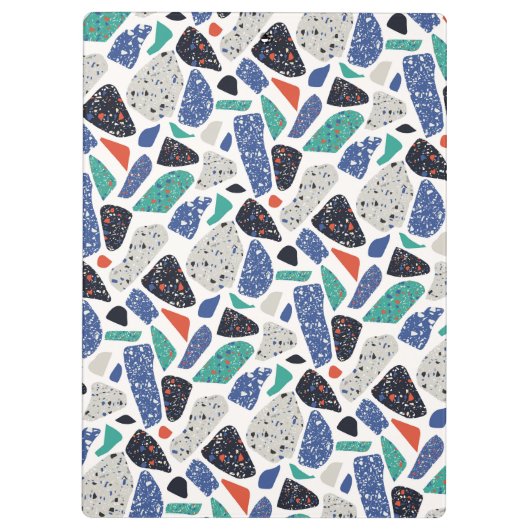 Terrazzo Design Stein Muster Blau, Schwarz, Grün Klemmbrett (Rückseite)
