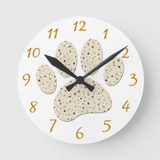 Terrazzo Dog Pawprint Muster Art Runde Wanduhr (Vorderseite)