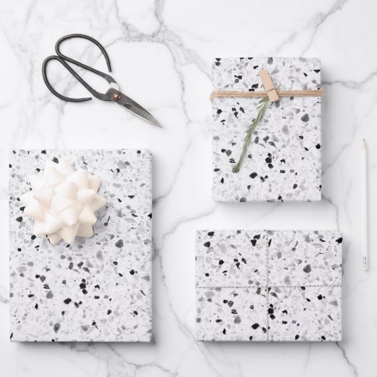 Terrazzo Elegante Schwarz-Weiß-Retro Geschenkpapier Set (Vorderseite)