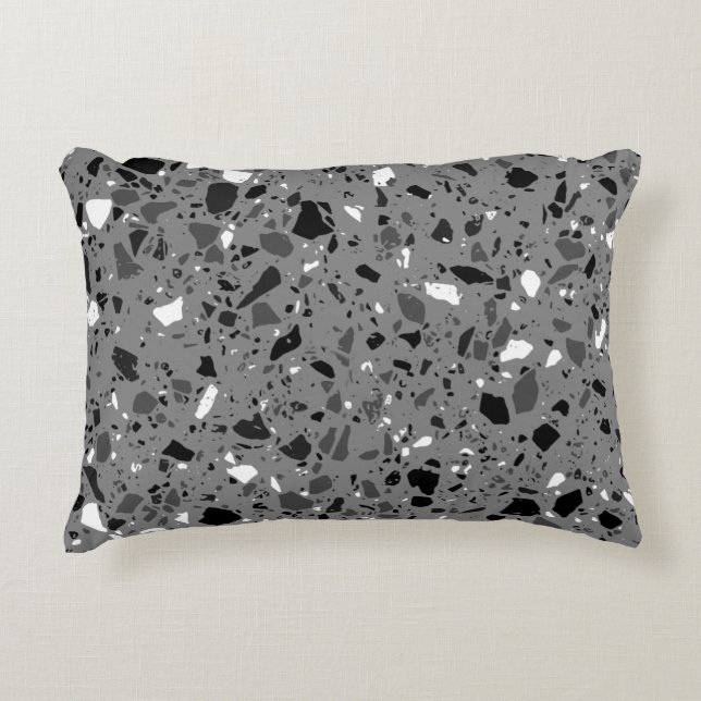 Terrazzo Fliesendesign schwarz und grau Dekokissen (Vorderseite)