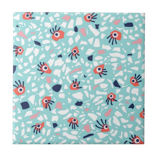 Terrazzo Funny Geometric Muster mit Augen Fliese (Vorderseite)