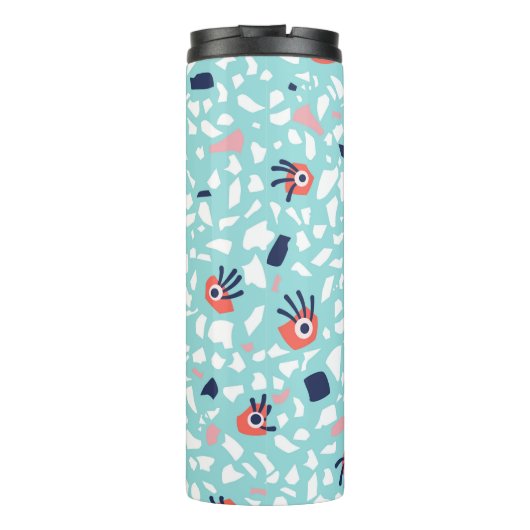 Terrazzo Funny Geometric Muster mit Augen Thermosbecher (Rückseite)