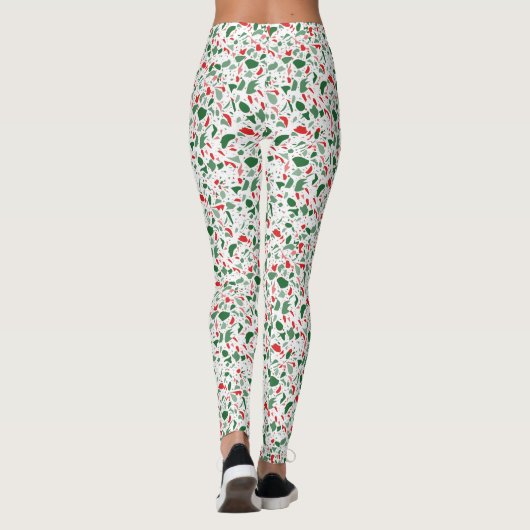 Terrazzo Green Red Christmas Pattern Urlaub Leggings (Rückseite)
