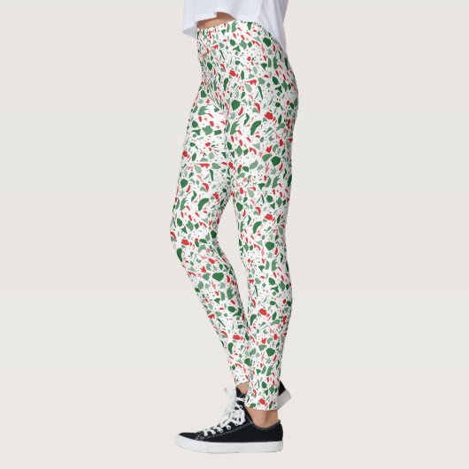 Terrazzo Green Red Christmas Pattern Urlaub Leggings (Links)