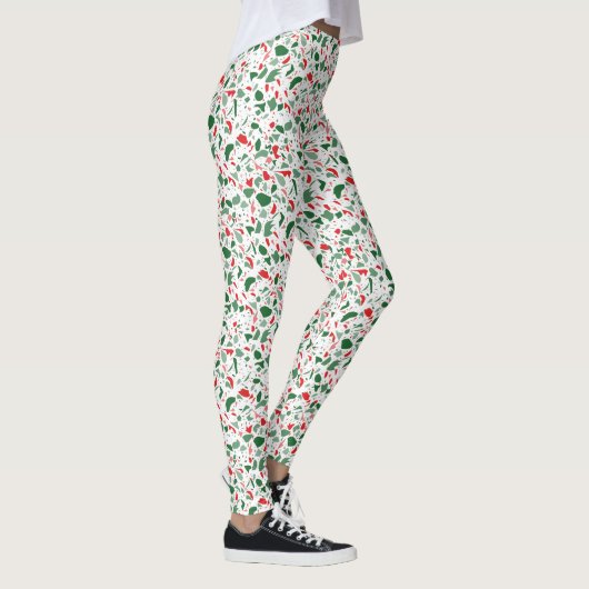 Terrazzo Green Red Christmas Pattern Urlaub Leggings (Rechts)