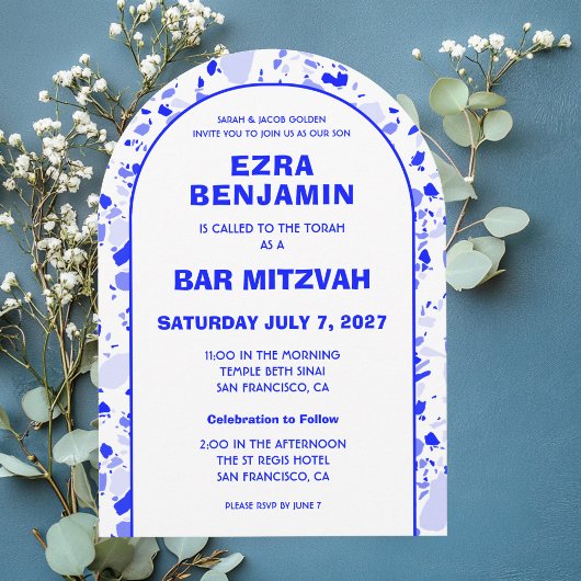 Terrazzo Handgezeichnetes Bar Bat Mitzvah Arch Einladung