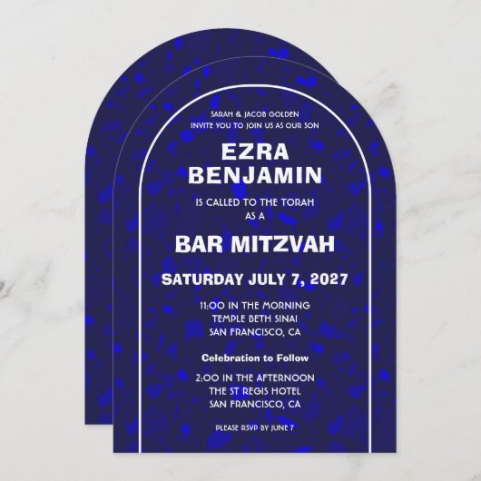 Terrazzo Handgezeichnetes Bar Bat Mitzvah Arch Einladung (Vorne/Hinten)