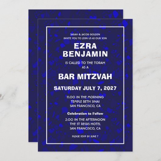 Terrazzo Handgezeichnetes Bar Bat Mitzvah Einladung (Vorne/Hinten)