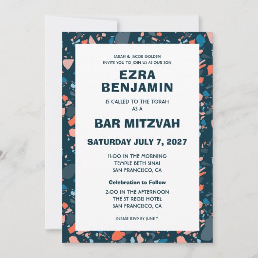 Terrazzo Handgezeichnetes Bar Bat Mitzvah Einladung (Vorderseite)