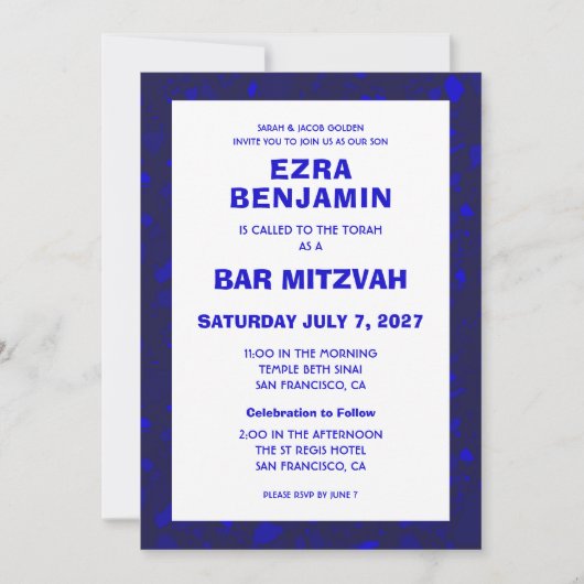 Terrazzo Handgezeichnetes Bar Bat Mitzvah Einladung (Vorderseite)