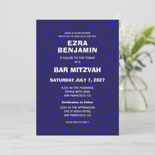 Terrazzo Handgezeichnetes Bar Bat Mitzvah Einladung (Stehend Vorderseite)