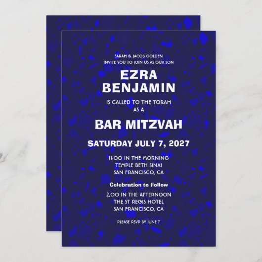 Terrazzo Handgezeichnetes Bar Bat Mitzvah Einladung (Vorne/Hinten)