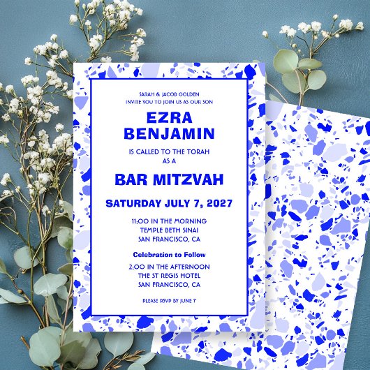Terrazzo Handgezeichnetes Bar Bat Mitzvah Einladung